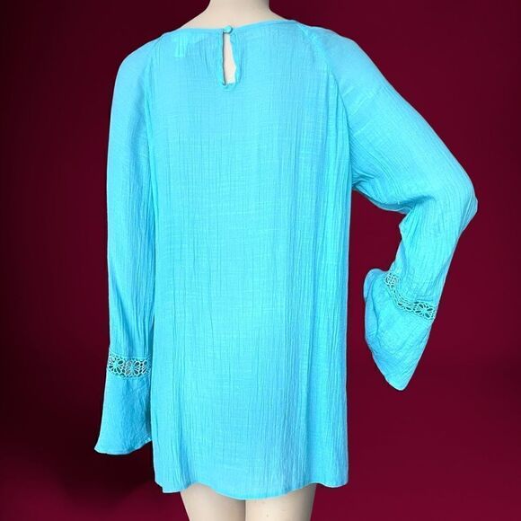 Krazy Kay turquoise blouse bell sleeve - Picture 4 of 8